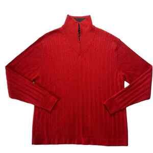 Tulliano Mens L Red Wool Blend 1/4 Zip Pullover Sweater Long Sleeve Cable Knit